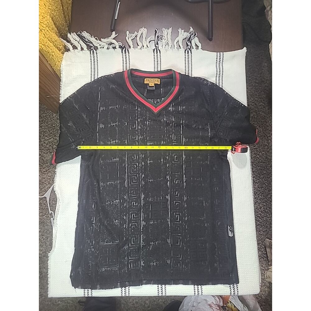 Prestige Original Black Red And Green Luxury Shirt PRE OWNED GOOD V NECK SEXY xl